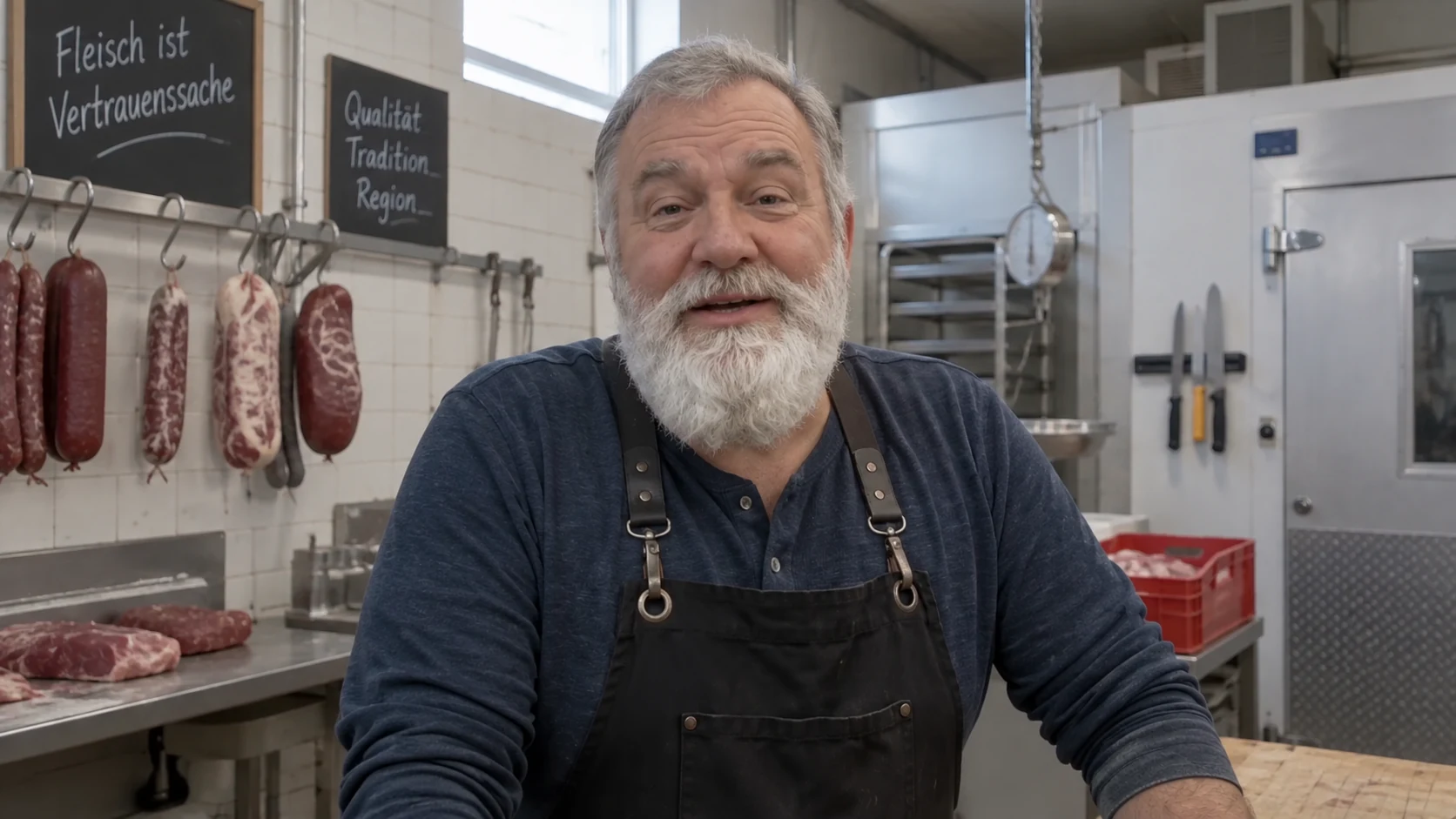Klaus Brenner in einer Metzgerwerkstatt